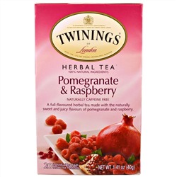 Twinings, травяной чай, гранат и малина, без кофеина, 20 чайных пакетиков, 40 г (1,41 унции)