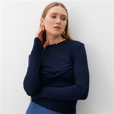 Лонгслив женский MINAKU: Casual Collection, тёмно-синий, размер 46