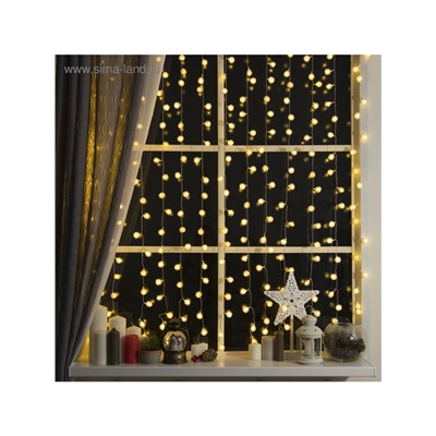 Гирлянда «Занавес» 2×1.5 м с насадками «Ёжики», IP20, прозрачная нить, 360 LED, свечение тёплое белое, 8 режимов, 220 В