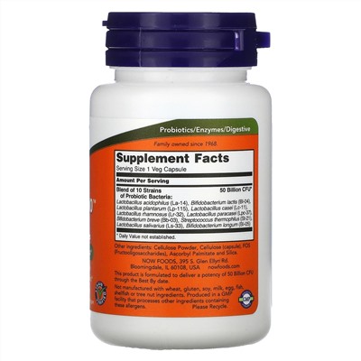 Now Foods, Probiotic-10, 50 млрд, 50 вегетарианских капсул