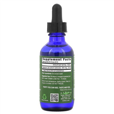 Eidon Mineral Supplements, Ionic Minerals, селен, жидкий концентрат, 60 мл (2 унции)