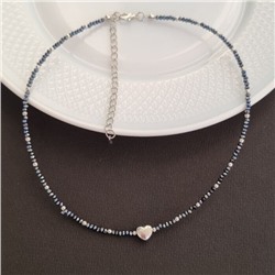 Чокер бижутерия на шею из бисера с подвеской сердце, цвет: серебристый и синий, арт.001.724