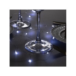 Гирлянда «Мишура» 1 м роса, IP20, серебристая нить, 20 LED, батарейки CR2032×2 (в комплекте), свечение белое