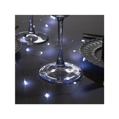 Гирлянда «Мишура» 1 м роса, IP20, серебристая нить, 20 LED, батарейки CR2032×2 (в комплекте), свечение белое