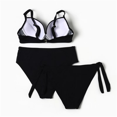 Купальник раздельный тройка с двумя видами плавок, чёрный, размер 38