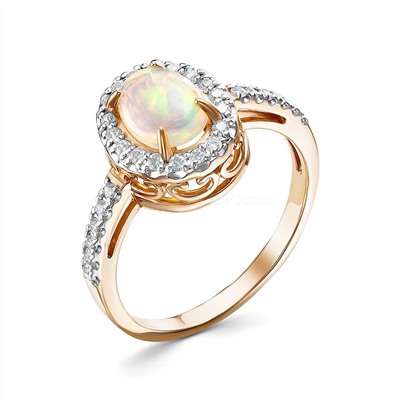Кольцо из золочёного серебра с нат. опалом и фианитами 925 пробы К-3787зрк117100