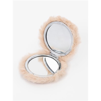 Зеркало складное «Мех», d=8 см, с увеличением, с искусственным мехом, бежевое