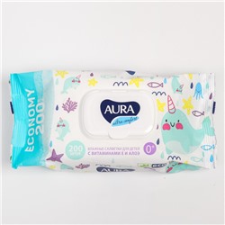 Влажные салфетки Aura Ultra Comfort, для детей, 200 шт.