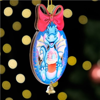 Ёлочная игрушка «Дракон в синем шарике», ламинация, 73×95 мм