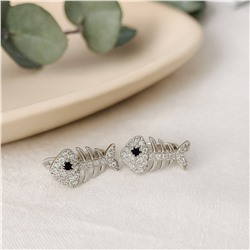 Серьги скелет рыбы, покрытие посеребрение, арт.313.244