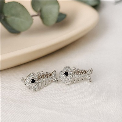 Серьги скелет рыбы, покрытие посеребрение, арт.313.244