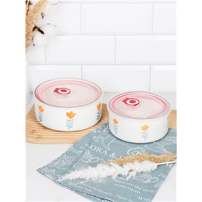 Набор контейнеров салатников 2 штуки 600/800 мл крышка с клапаном / A-592/BCF-120 /уп 1/ Фарфор