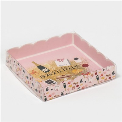 Коробка для кондитерских изделий новогодняя с пластиковой крышкой «Подарки», 15×15×3 см