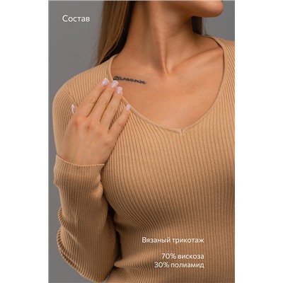 Женский джемпер в рубчик с V-вырезом Happyfox