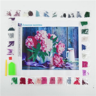 Алмазная мозаика с частичным заполнением на холсте «Пионы», 40×30 см