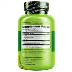 NATURELO, ДГК для веганов, омега-3 из водорослей, 400 мг, 60 веганских капсул