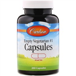 Carlson Labs, пустые вегетарианские капсулы №1, 200 капсул