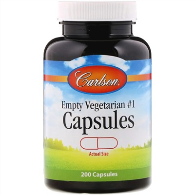 Carlson Labs, пустые вегетарианские капсулы №1, 200 капсул