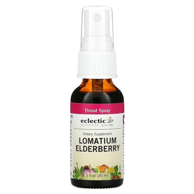 Eclectic Institute, Throat Spray, Lomatium Elderberry, 1 fl oz (30 ml)