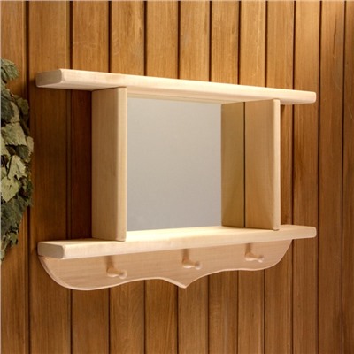УЦЕНКА Зеркало резное с 2 полками и 3 крючками, 70×45×10 см