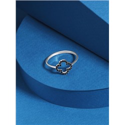 Кольцо из серебра с натуральной чёрной шпинелью родированное - Клевер, четырехлистник 925 пробы к-7351чр416