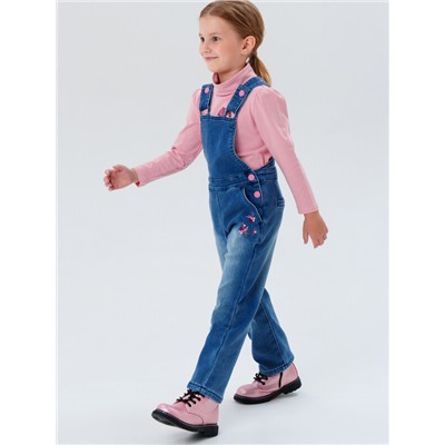 Полукомбинезон текстильный джинсовый утепленный флисом для девочек