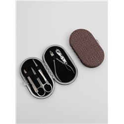 Набор маникюрный, 5 предметов, в футляре, коричневый