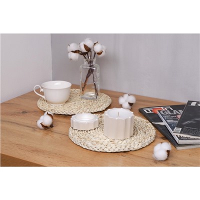 Салфетка сервировочная на стол Доляна «Косичка», плетёная, d=25 см, бежевая