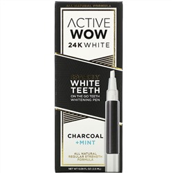Active Wow, 24K White, Sparkly Teeth Whitening Pen, Charcoal + Mint, 0.09 fl oz (2.5 ml)