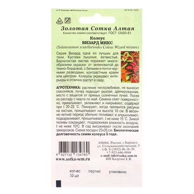 Семена комнатных цветов Колеус «Визард Микс», 10 шт., «Золотая Сотка Алтая» селекция PanAmerican Seed