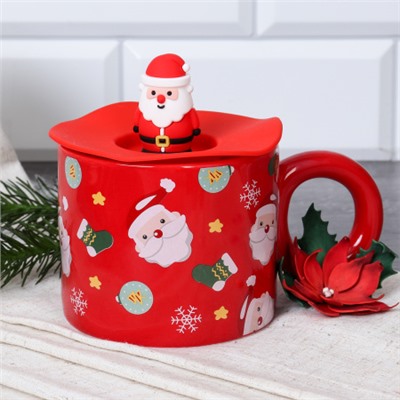 Кружка новогодняя с крышкой /350 мл/ 8080 /уп 72/