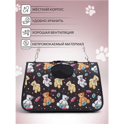 Сумка - переноска «Медведи на черном фоне», размер M, 40×21×27 см, каркасная