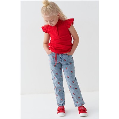 Брюки текстильные джинсовые для девочек PLAYTODAY, 1239687