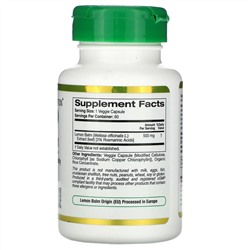 California Gold Nutrition, экстракт мелиссы, европейское качество, 500 мг, 60 растительных капсул