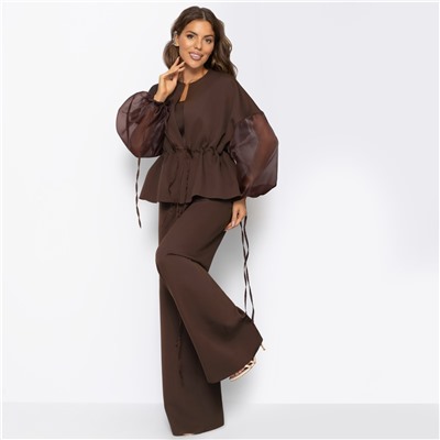 Брючный костюм для эффектных выходов, Серьезная леди (2 в 1, брауни, нью)