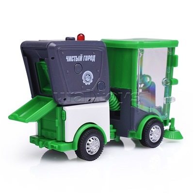 Машина металл "Уборочная машина" 11 см, свет-звук, двери, багаж, зеленый,