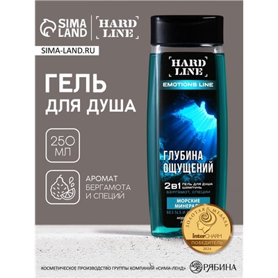 Гель для душа и шампунь 2 в 1 «Морские минералы», 250 мл, аромат бергамот и специи, HARD LINE