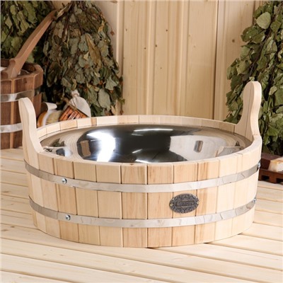 Шайка - таз для бани и сауны, 9 л, деревянная, нержавеющая вставка, «Добропаровъ»