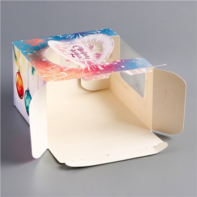 Коробка под бенто - торт с окном новогодняя «Загадай желание», 15.5×15.5×10 см