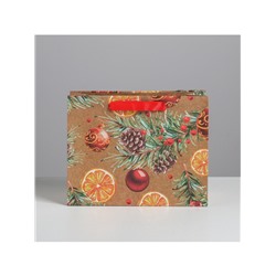 Пакет подарочный новогодний крафтовый «Новогодние шарики», MS 23×18×10 см