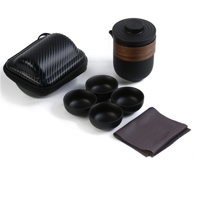 Набор для чайной церемонии ДЖЕКИЧАЙ «Синьян», 6 предметов, на 4 персоны: чашка 35 мл, чайник 300 мл, керамика, чёрный