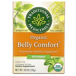 Traditional Medicinals, Organic Belly Comfort, перечная мята, без кофеина, 16 чайных пакетиков, 28 г (0,99 унции)