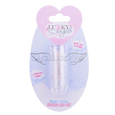 Блестящая помада Lukky Angel Magic Crystal меняющая цвет на розовый, цвет прозрачный с блестками, с ароматом ванили, 3,4 гр, блистер