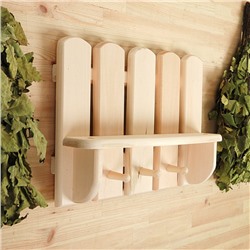 Полка - вешалка для бани и сауны «Забор», 40×30×8 см, деревянная, настенная, 3 крючка, «Добропаровъ»