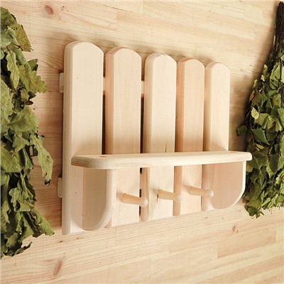 Полка - вешалка для бани и сауны «Забор», 40×30×8 см, деревянная, настенная, 3 крючка, «Добропаровъ»