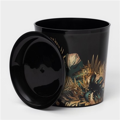 Горшок для цветов с поддоном Доляна «Голди. Листья», 1.6 л, d=14 см, h=15.5 см, пластиковый, цвет чёрный