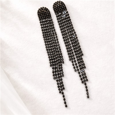 Серьги длинные висячие со стразами "Вечерние", цвет: черный, арт.012.009