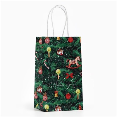 Пакет подарочный новогодний крафтовый «Новогодняя ёлочка», 12×21×9 см