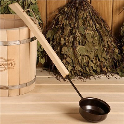 Ковш - черпак для бани и сауны, 200 мл, сталь, деревянная ручка, коричневый, «Добропаровъ»