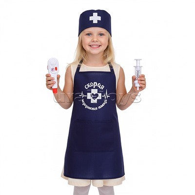 Набор "Медик" 4 предмета (накидка, колпак, градусник, шприц) синий